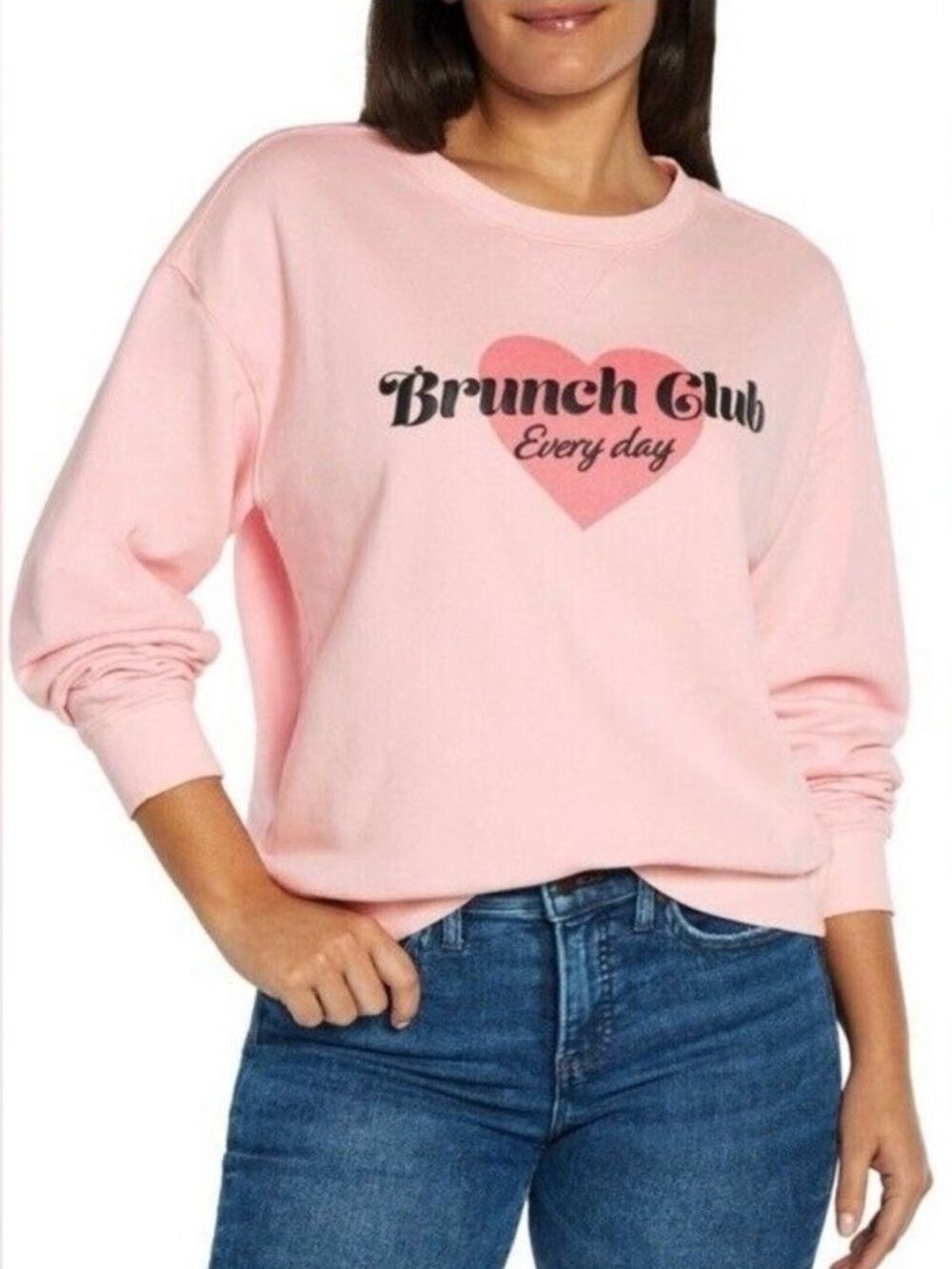 Wildfox Brunch Club Every Day Graphic Sweatshirt in Pale Pink - Size XXL